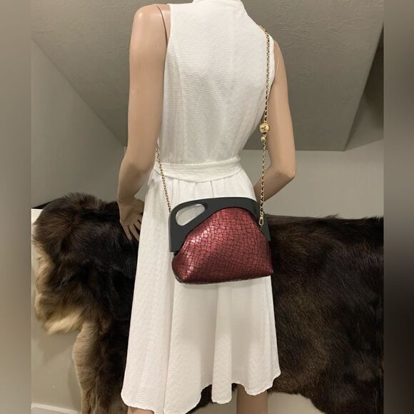 Handmade Genuine Embossed Leather Wooden Frame Hand Clutch/Crossbody/Evening Bag - Picture 6 of 16